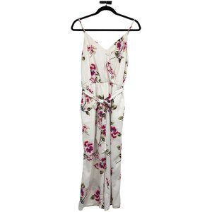 Dynamite White & Fuschia Floral Surplice neck Waist Tie Jumpsuit size S